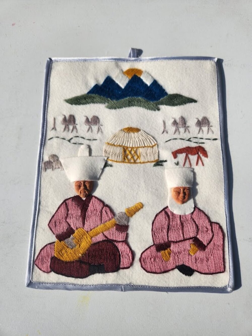 Handmade Felt Embroidered Wall Hanging Panno Nomadic Kazakhstan or Kyrgyzstan